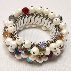 Laguna Vintage Expanding Faux Pearls and AB and Red Crystal Beads